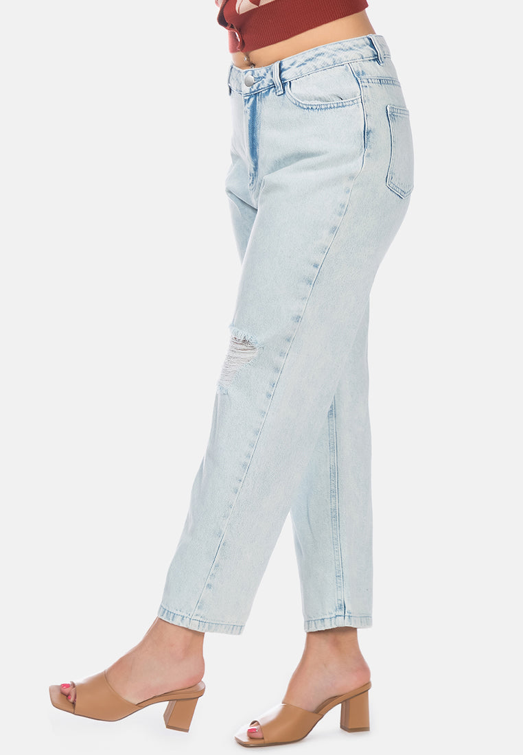 wide fit washed ripped jeans pants#color_light-blue