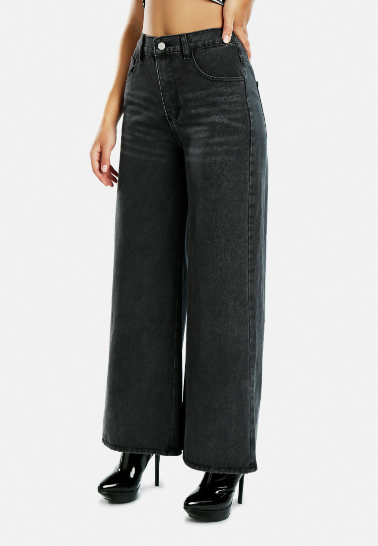 wide legged solid denim pants by ruw#color_black