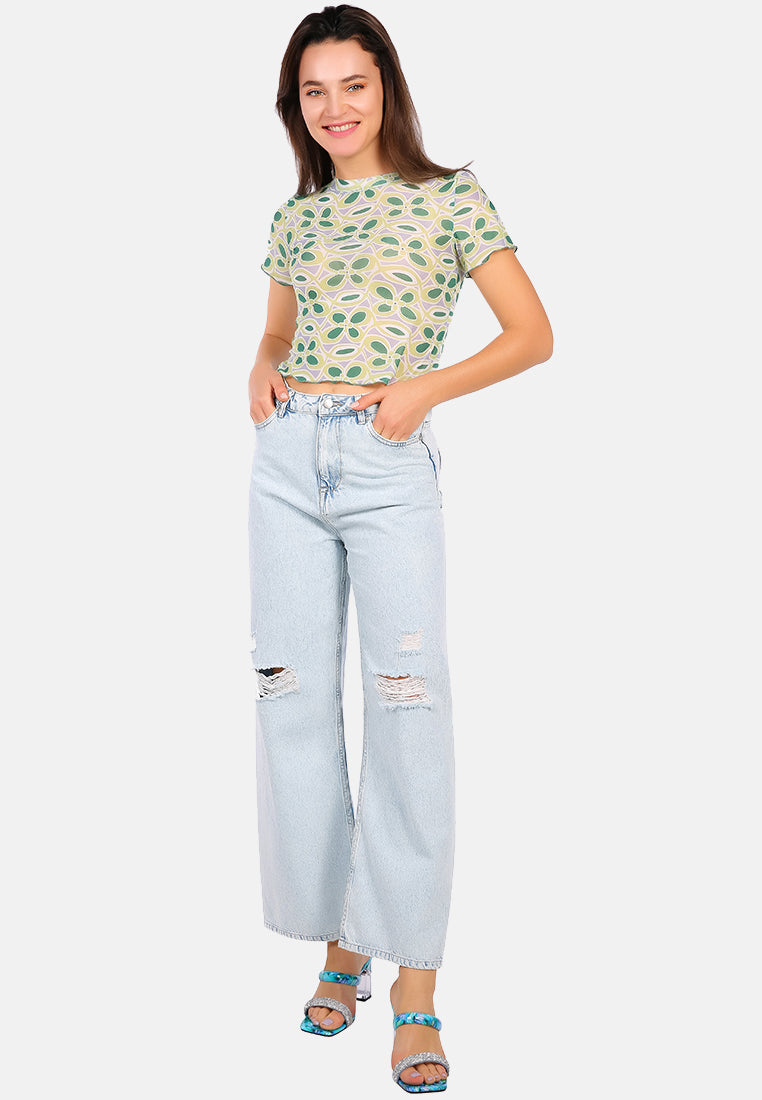 wide washed distressed jeans pants#color_light-blue