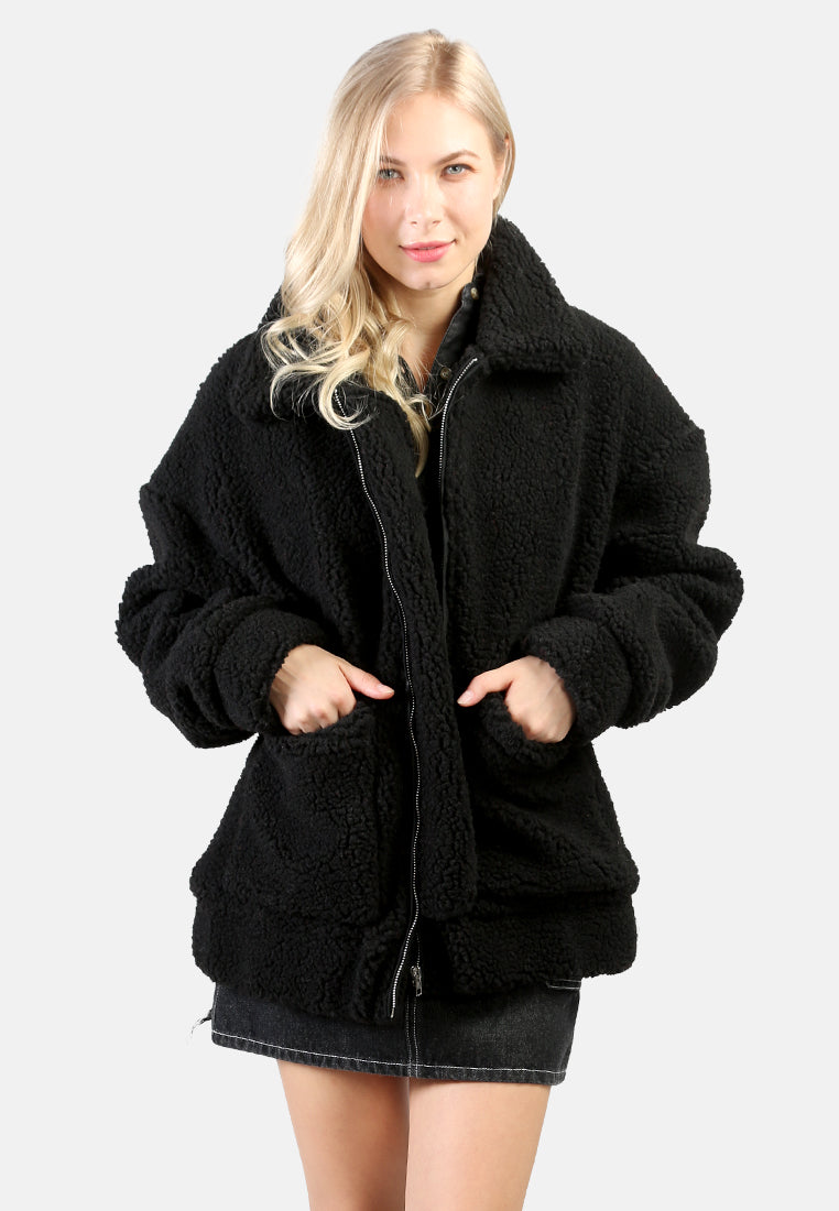 winter teddy jacket#color_black