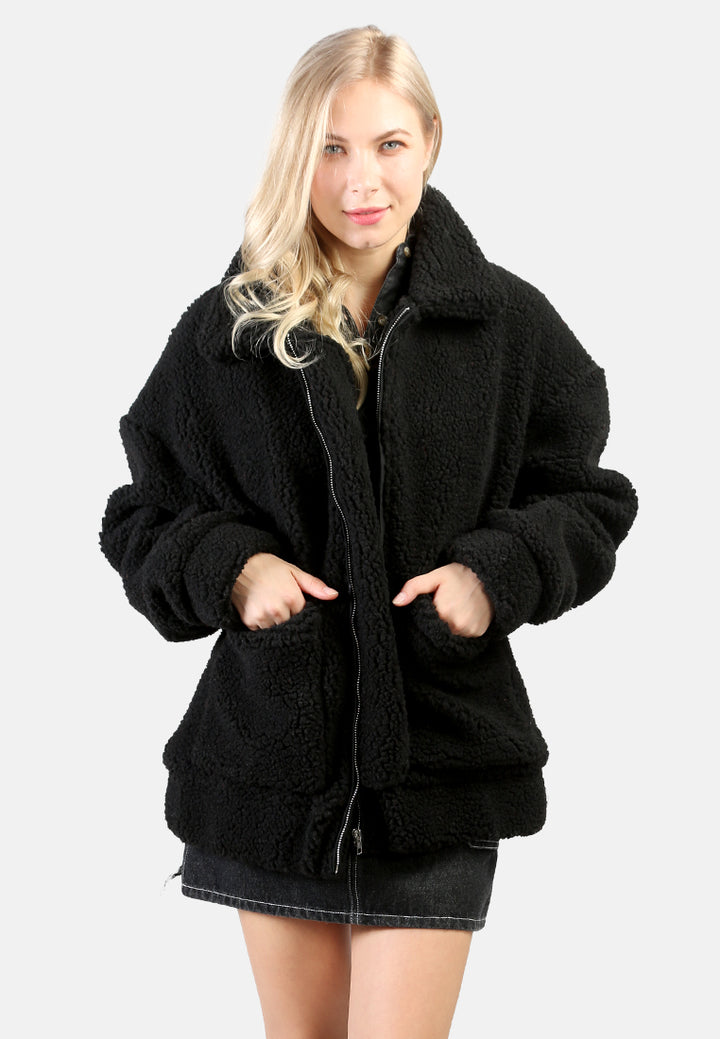 winter teddy jacket#color_black