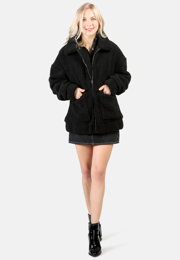 winter teddy jacket#color_black