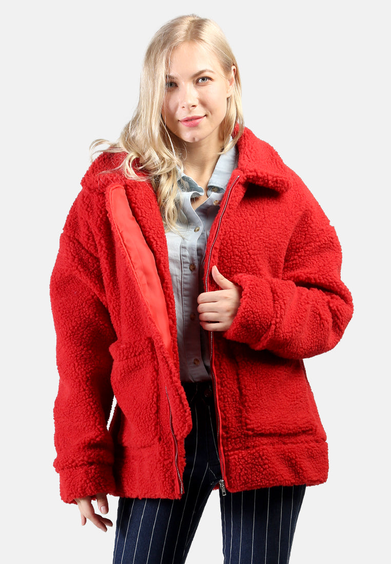 winter teddy jacket#color_red