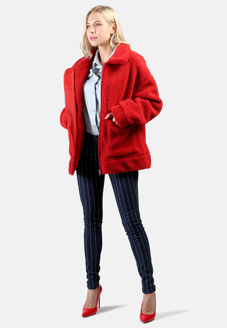winter teddy jacket#color_red