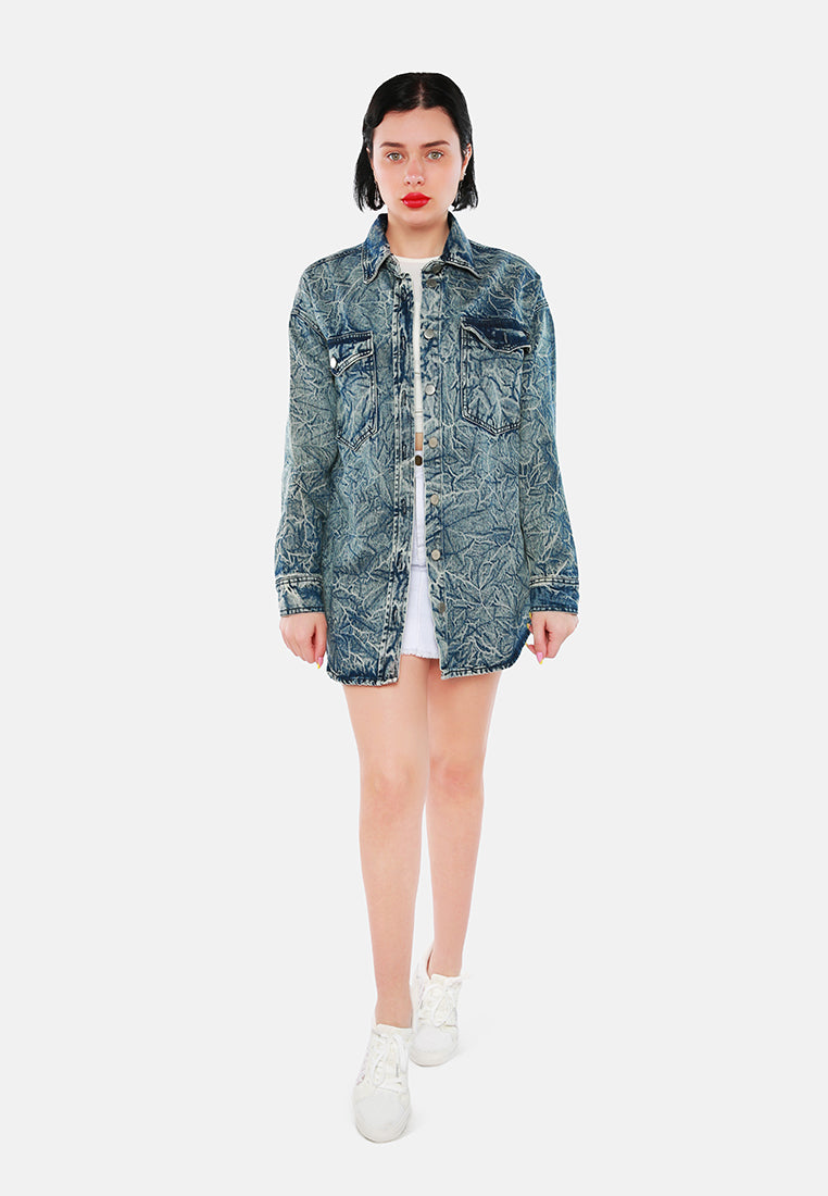 wrinkled acid wash denim shacket#color_dark-blue