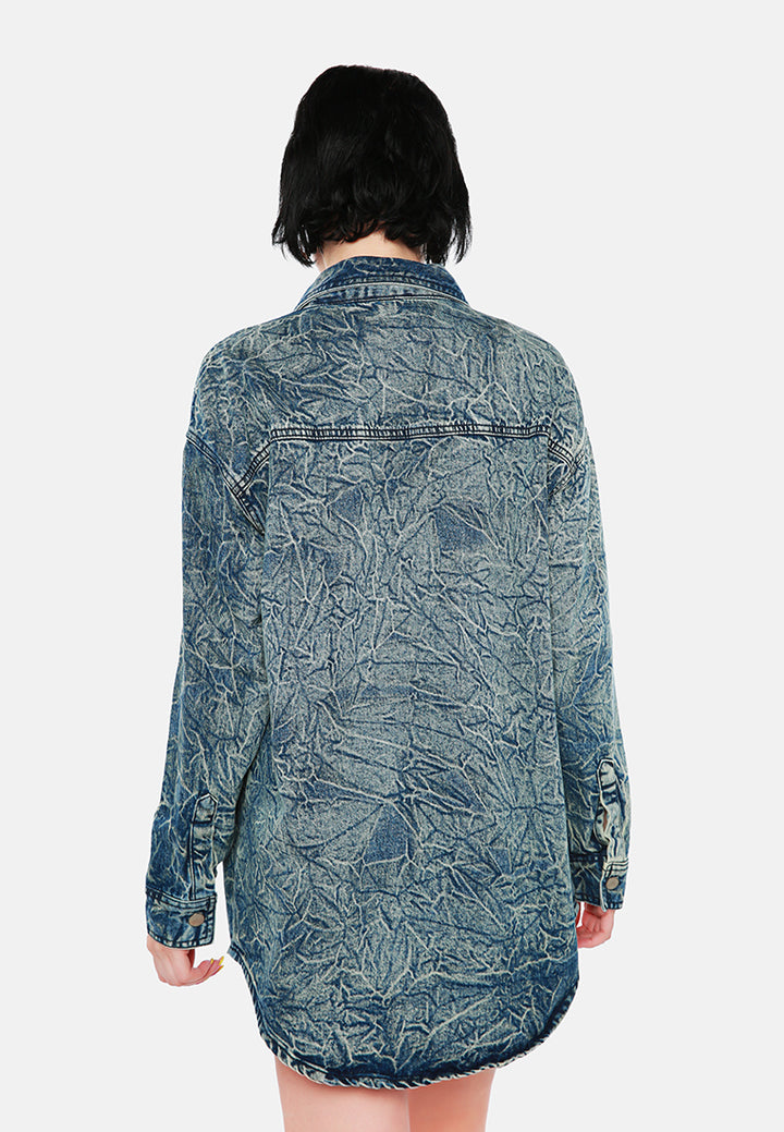 wrinkled acid wash denim shacket#color_dark-blue