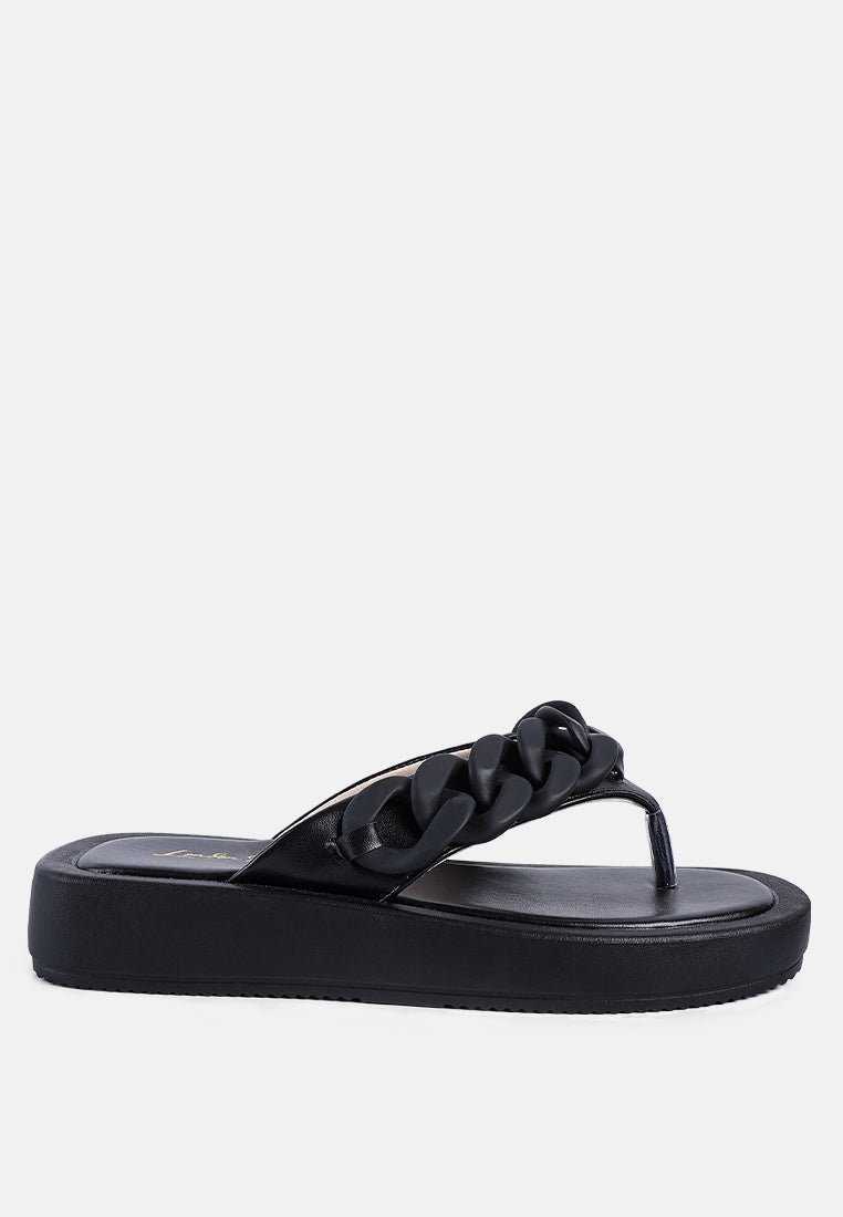 xing metal chain thong sandals#color_black