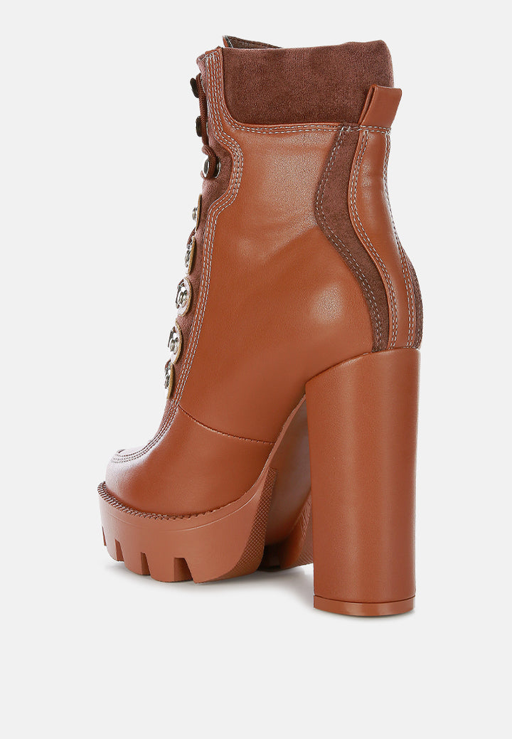 yeti high heel lace up biker boots#color_tan-brown