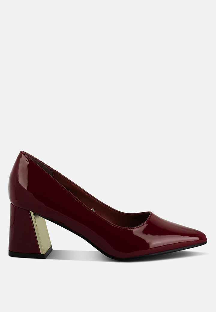 zaila metallic accent block heel pumps#color_burgundy