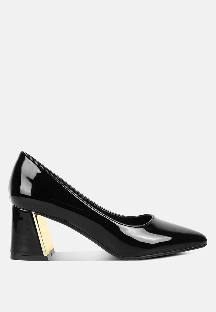 zaila metallic accent block heel pumps#color_black