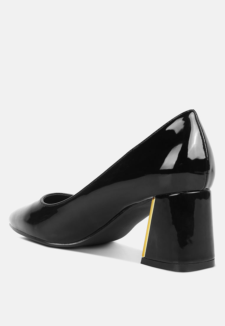 zaila metallic accent block heel pumps#color_black