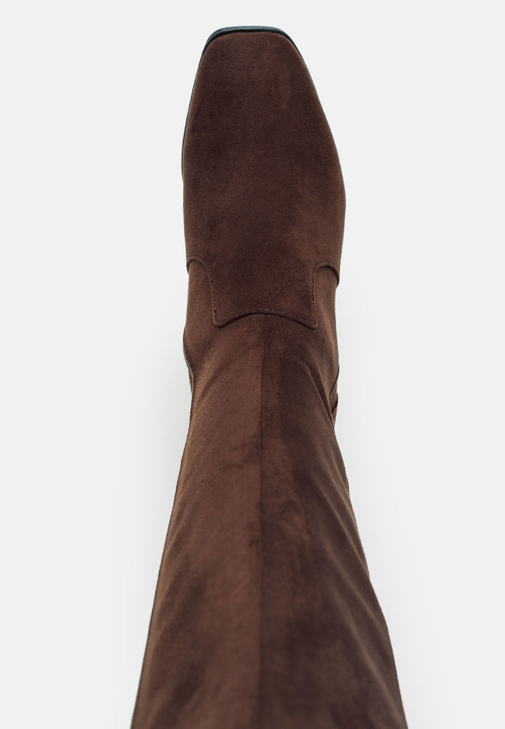 zilly knee high faux suede boots#color_brown