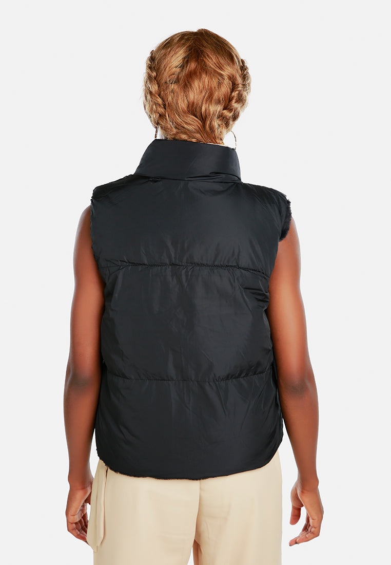 zipper reversible sleeveless jacket by ruw#color_black