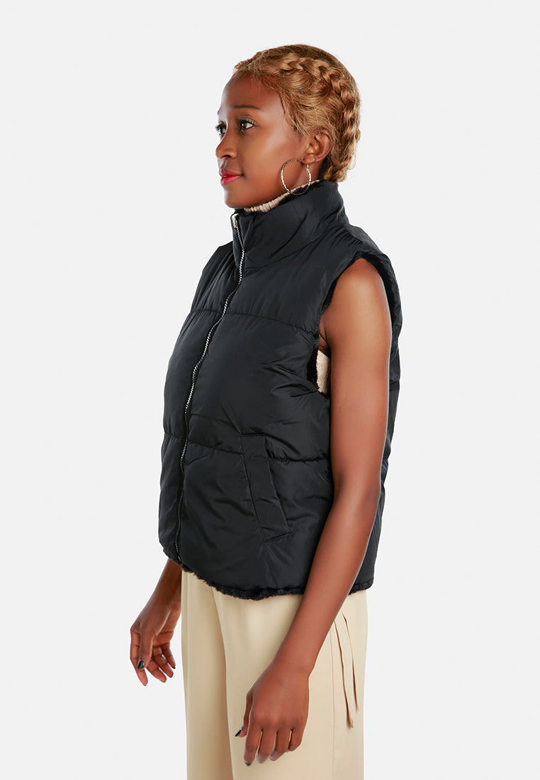 zipper reversible sleeveless jacket by ruw#color_black