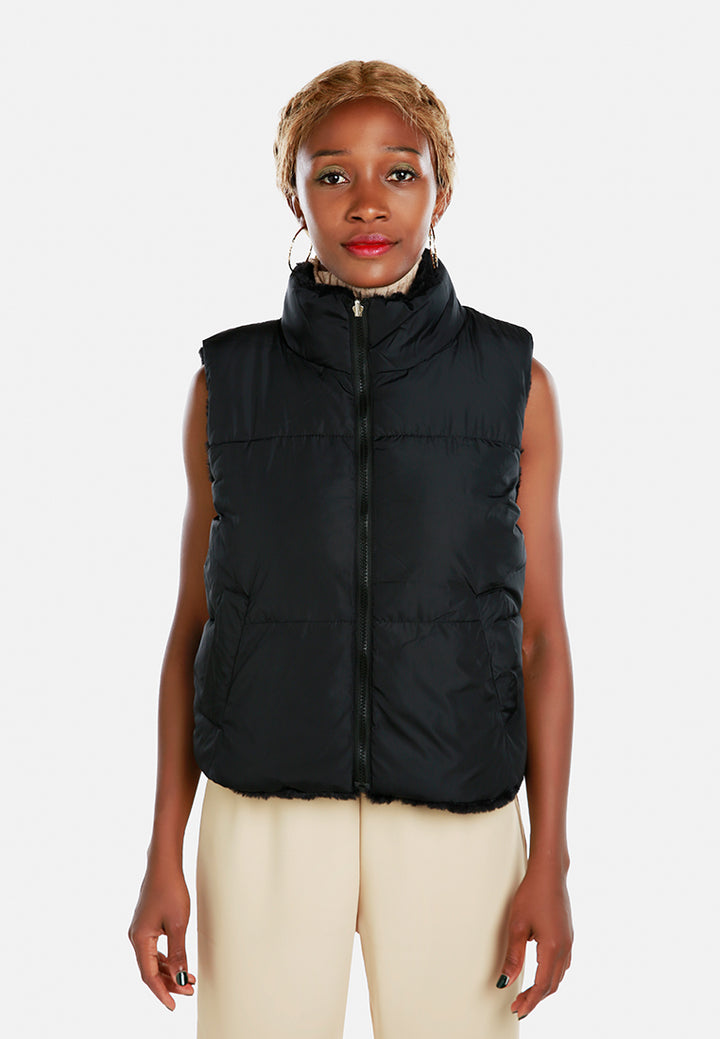 zipper reversible sleeveless jacket by ruw#color_black