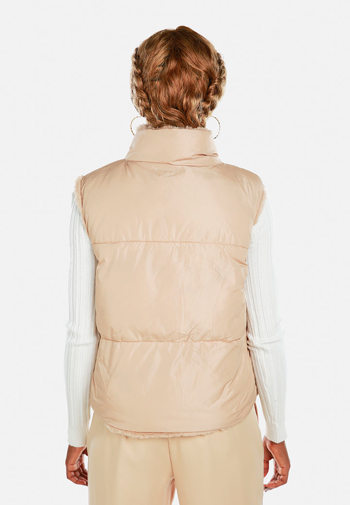 zipper reversible sleeveless jacket by ruw#color_taupe