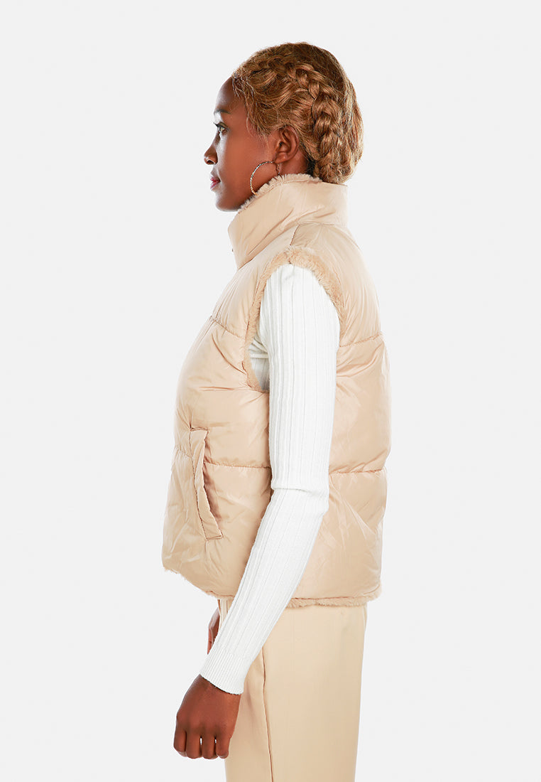 zipper reversible sleeveless jacket by ruw#color_taupe