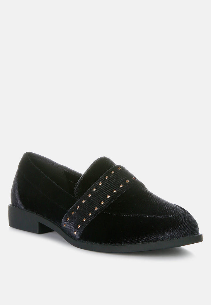 walkin stud detail velvet loafers by ruw#color_black