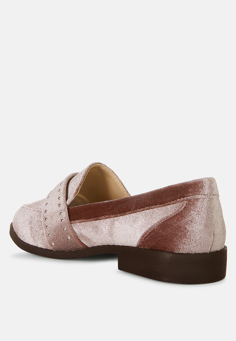 walkin stud detail velvet loafers by ruw#color_taupe