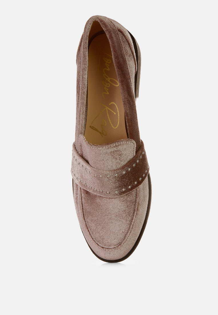 walkin stud detail velvet loafers by ruw#color_taupe