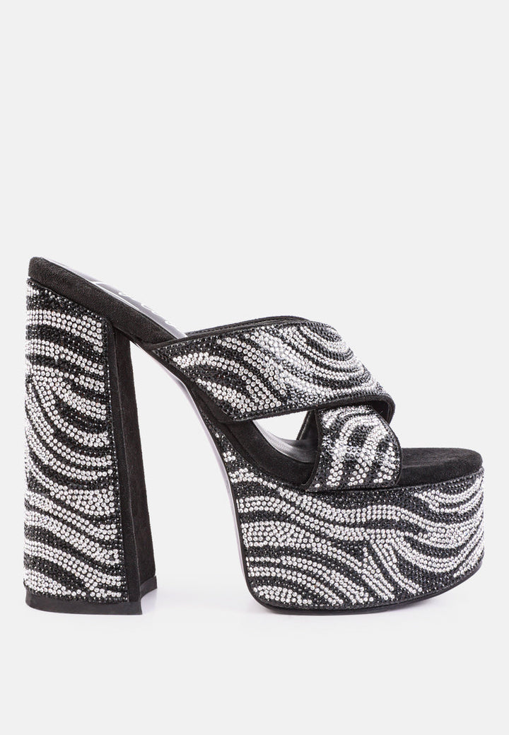 sinful high platform patterned diamante slides by ruw#color_black