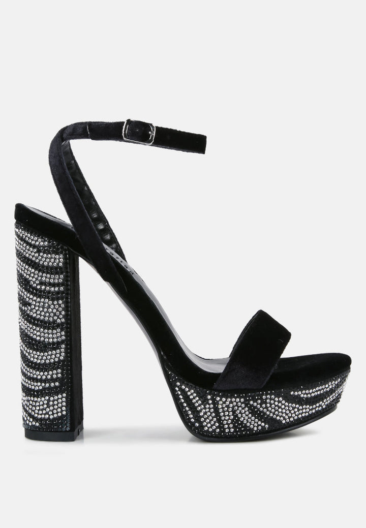 zircon rhinestone patterned high heel sandals by ruw#color_black