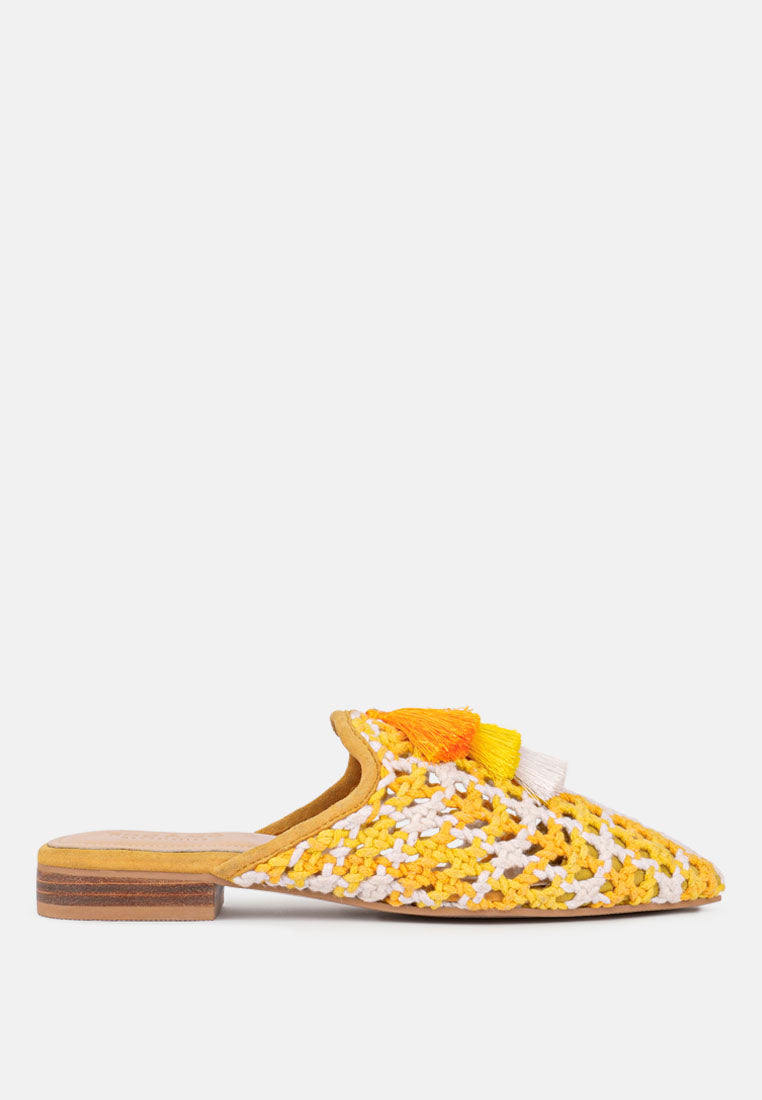 mariana woven flat mules with tassels by ruw#color_yellow