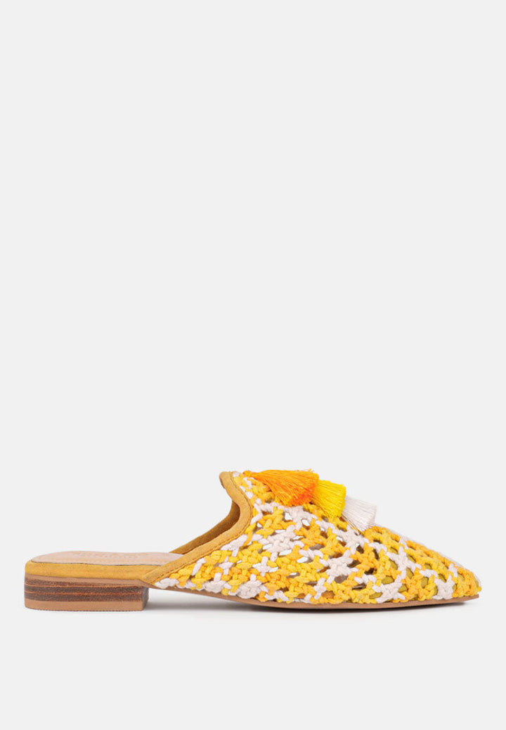 mariana woven flat mules with tassels by ruw#color_yellow