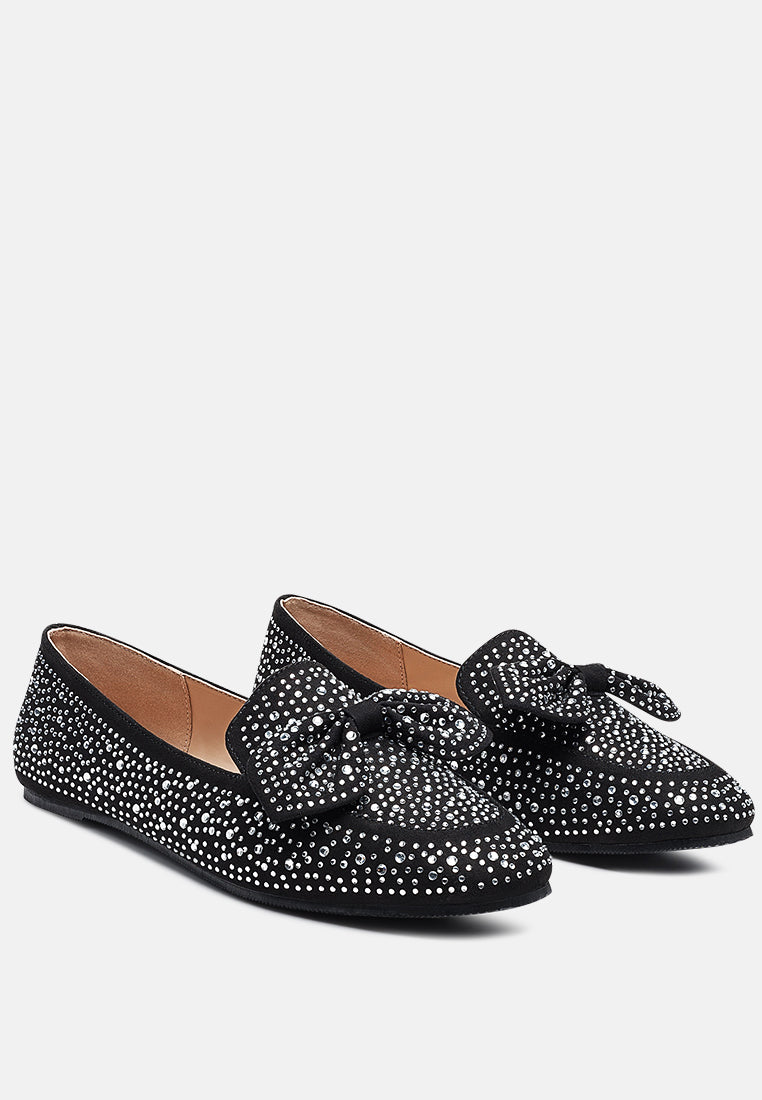 dewdrops embellished casual bow loafers by ruw#color_black