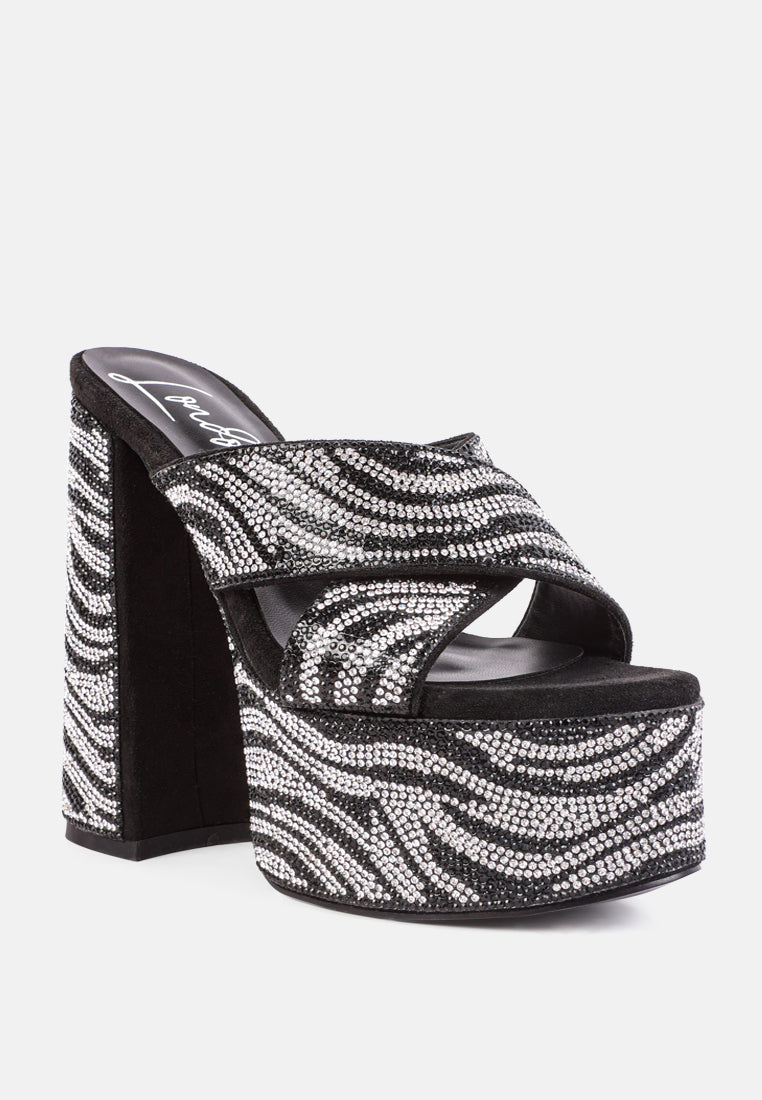 sinful high platform patterned diamante slides by ruw#color_black