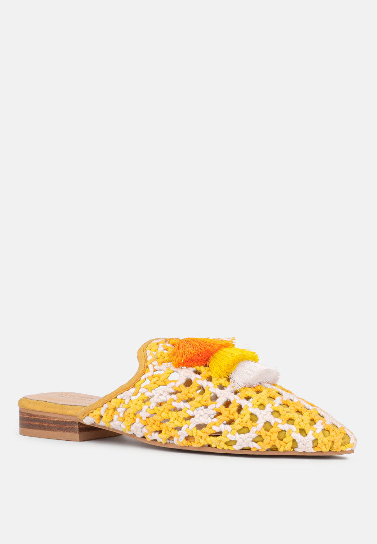 mariana woven flat mules with tassels by ruw#color_yellow
