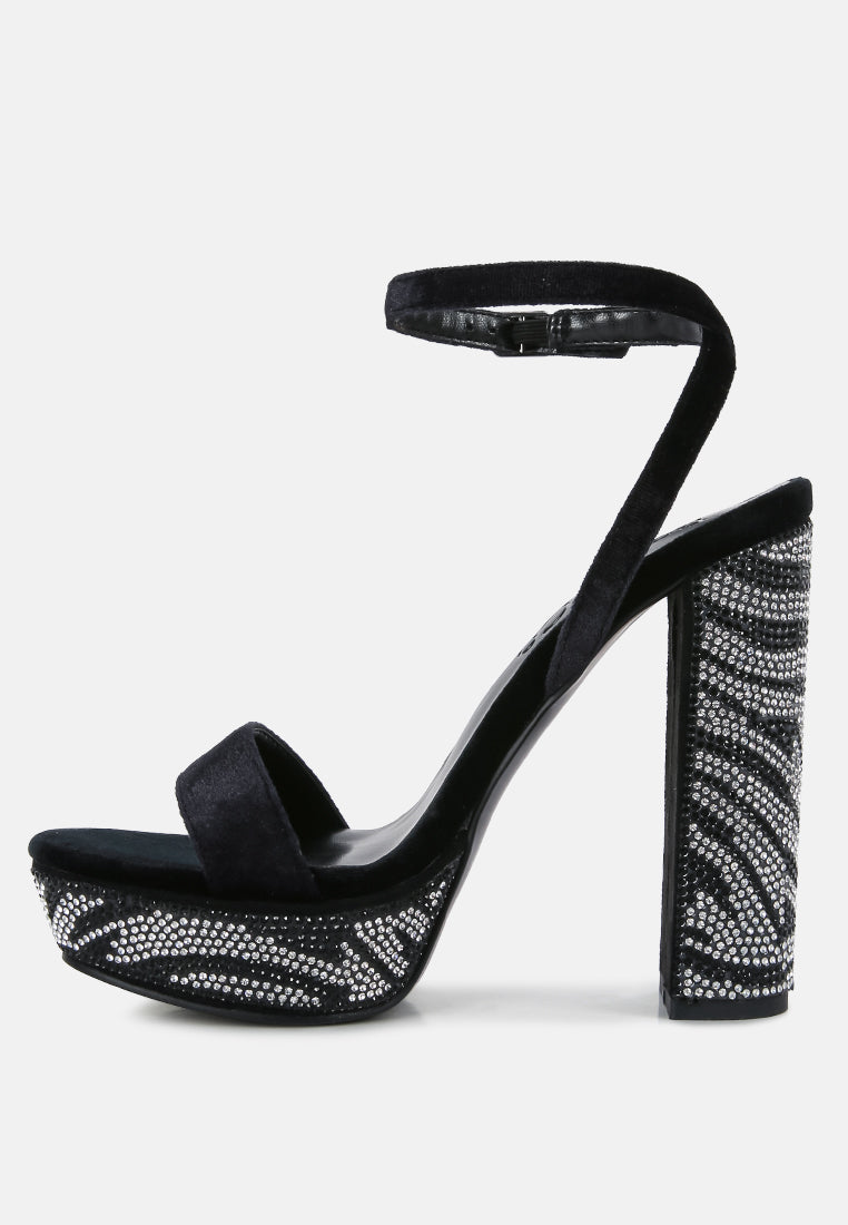 zircon rhinestone patterned high heel sandals by ruw#color_black