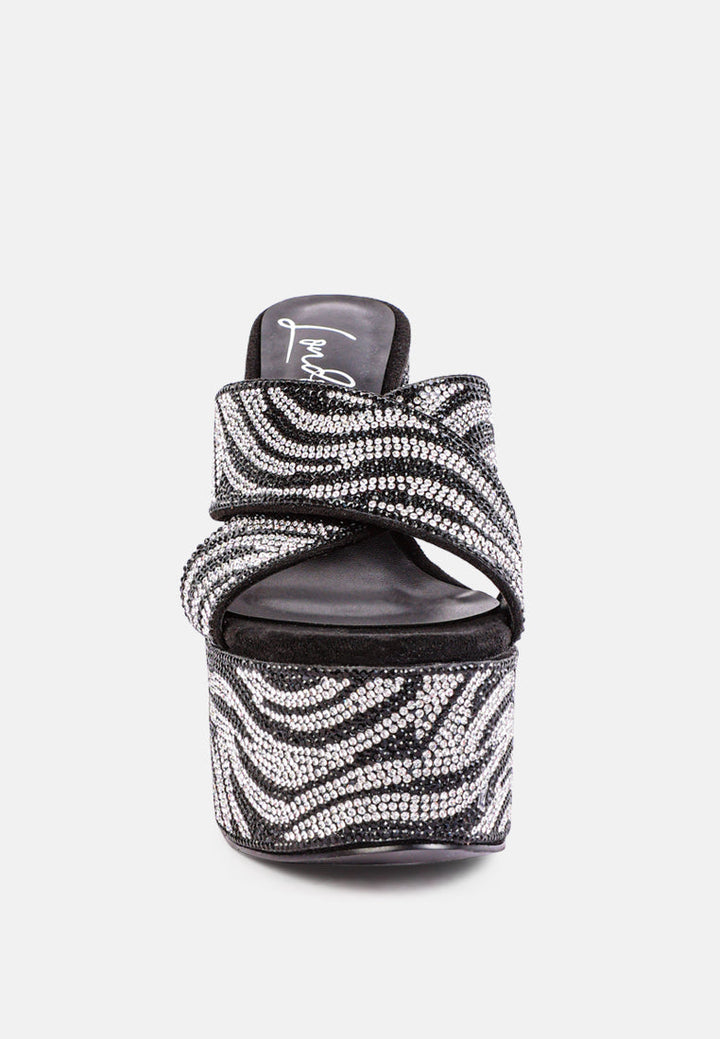 sinful high platform patterned diamante slides by ruw#color_black