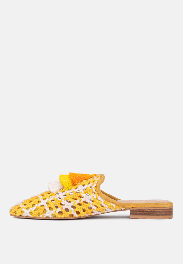 mariana woven flat mules with tassels by ruw#color_yellow