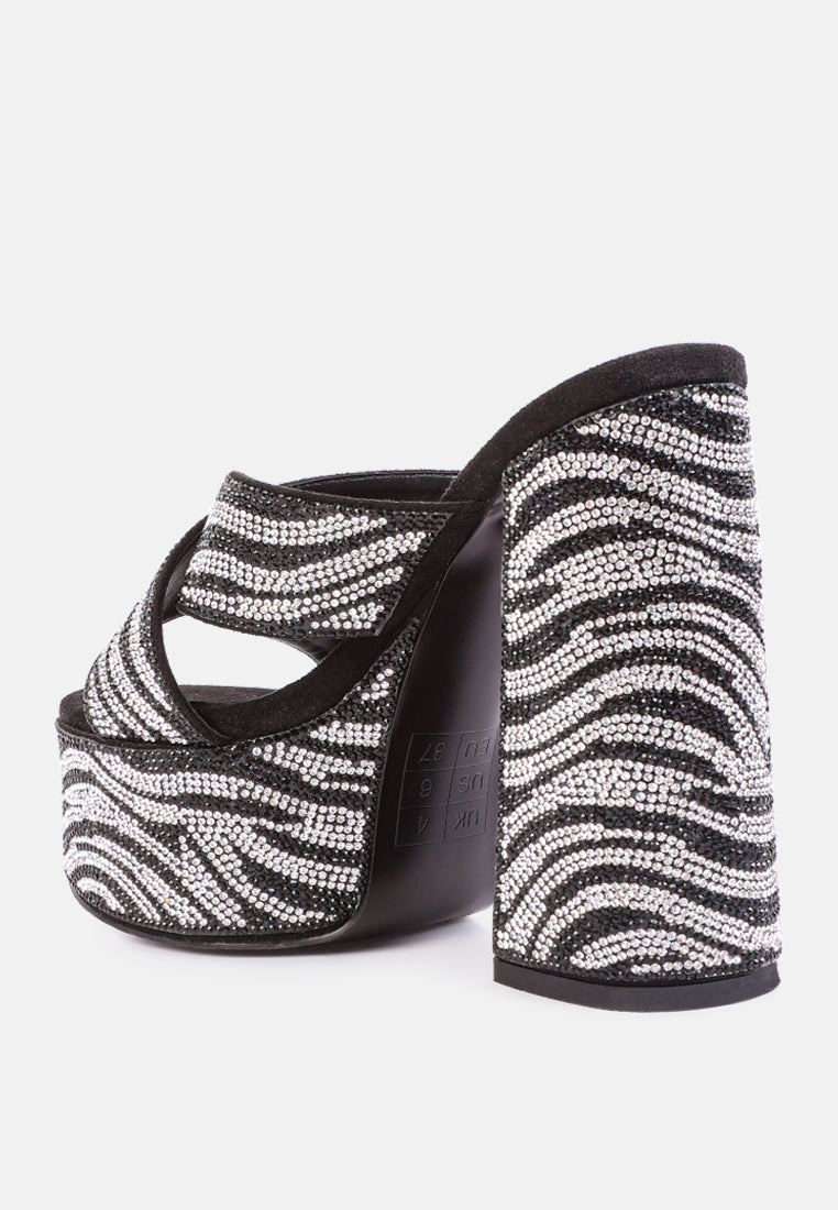 sinful high platform patterned diamante slides by ruw#color_black