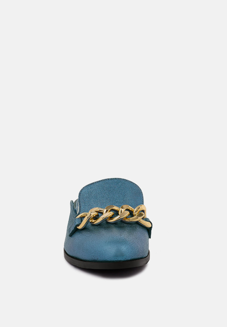 aksa chain embellished metallic leather mules by ruw#color_blue