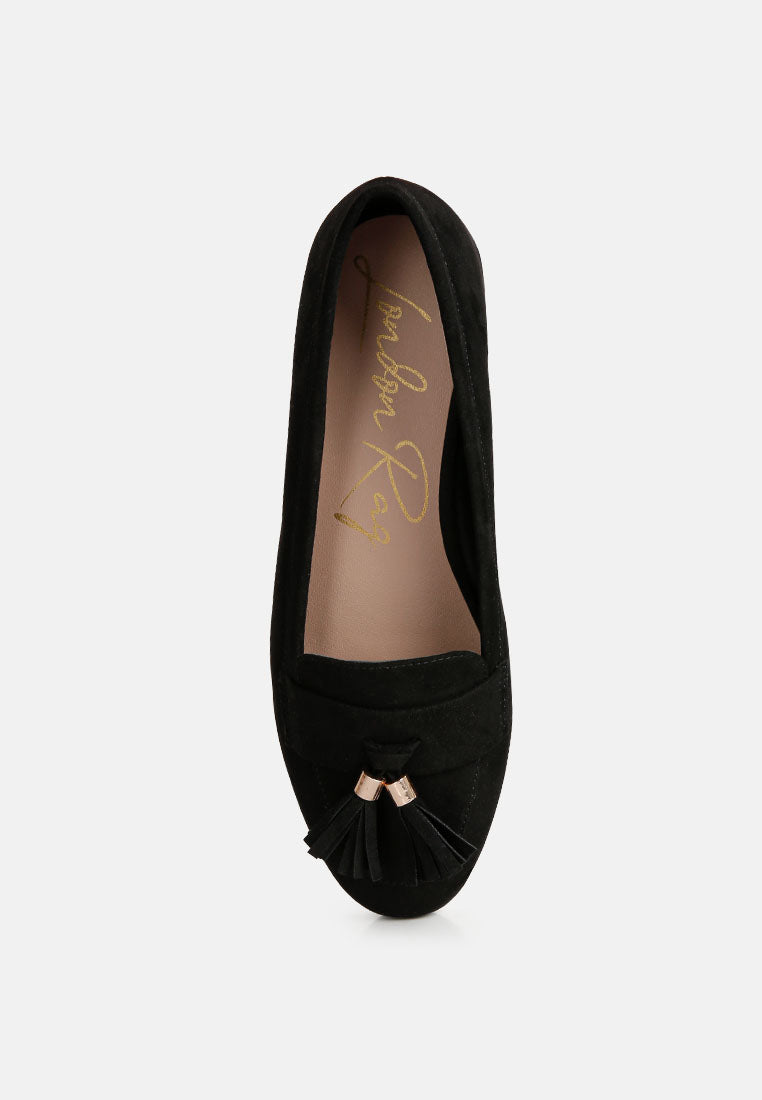atrika faux suede tassel loafers by ruw#color_black