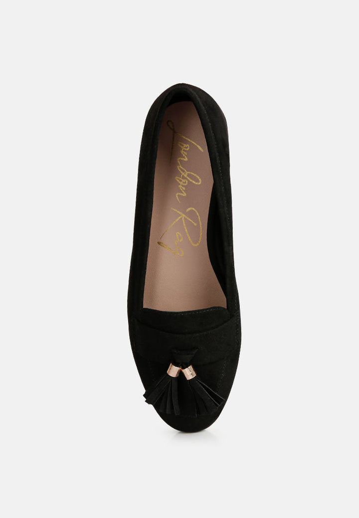 atrika faux suede tassel loafers by ruw#color_black