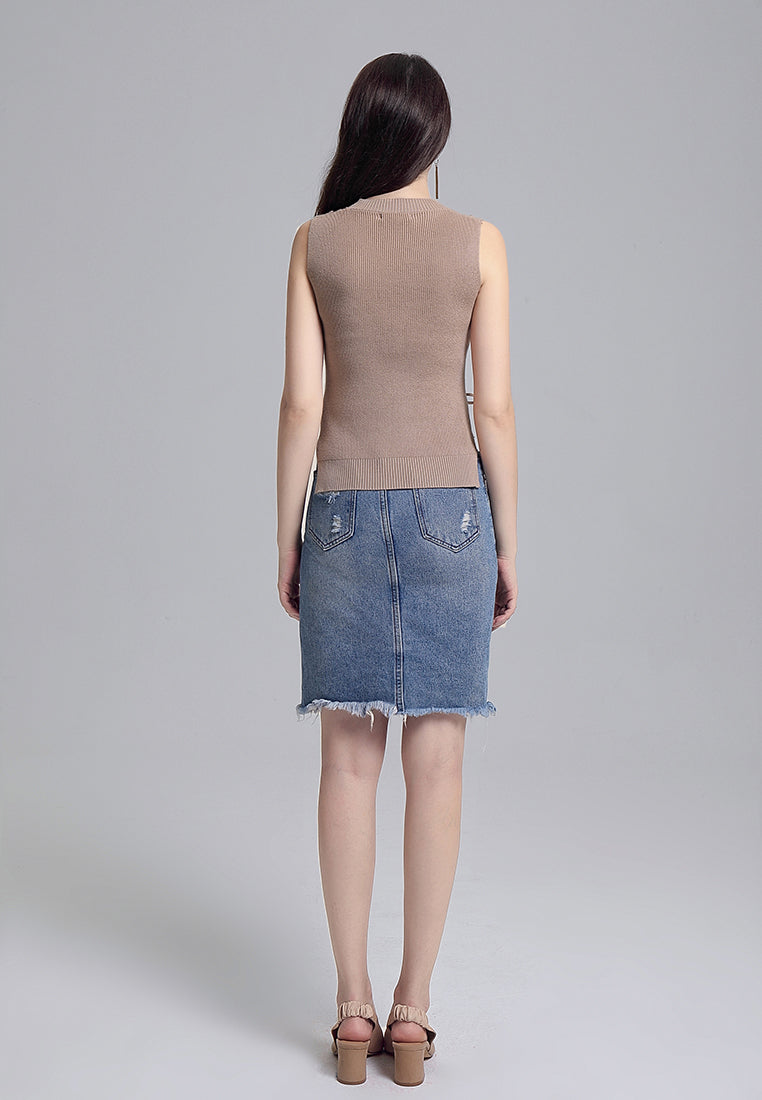 parallel drawstring v neck vest#color_beige