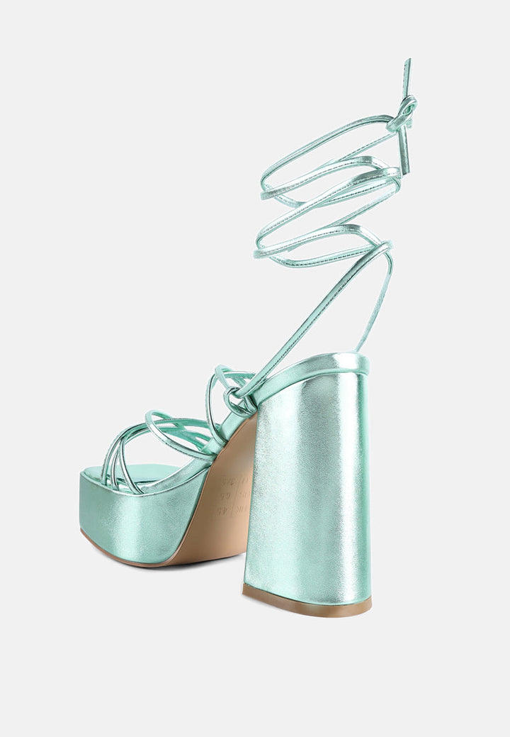 anvil metallic block heeled lace up sandals by ruw#color_green