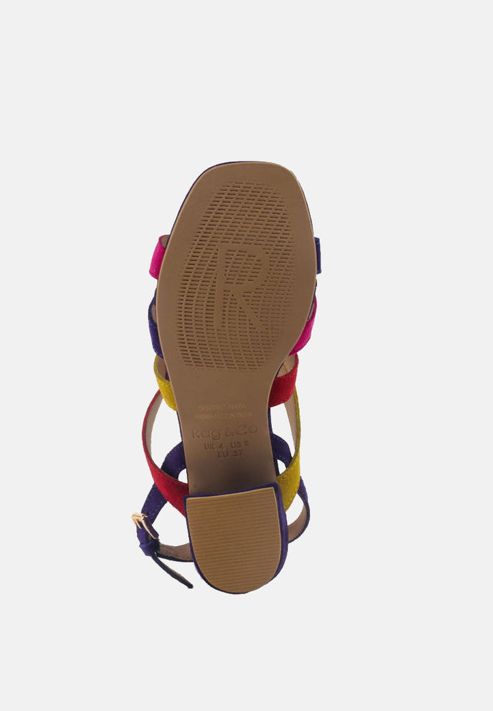 astrid mid heeled block leather sandal by ruw#color_multi