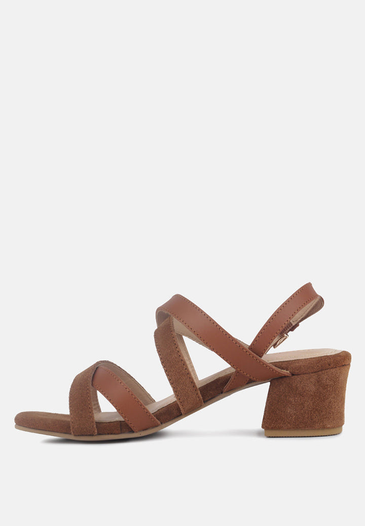 astrid mid heeled block leather sandal by ruw#color_tan