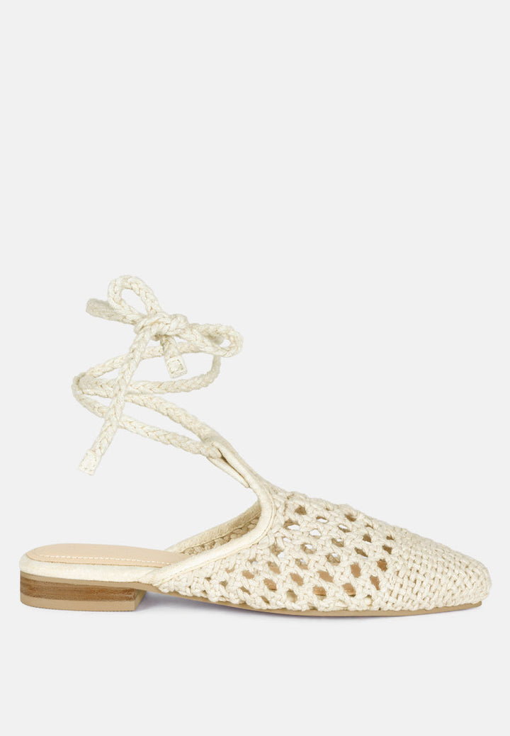bartsi handwoven cotton tie up mule flats by ruw#color_off-white