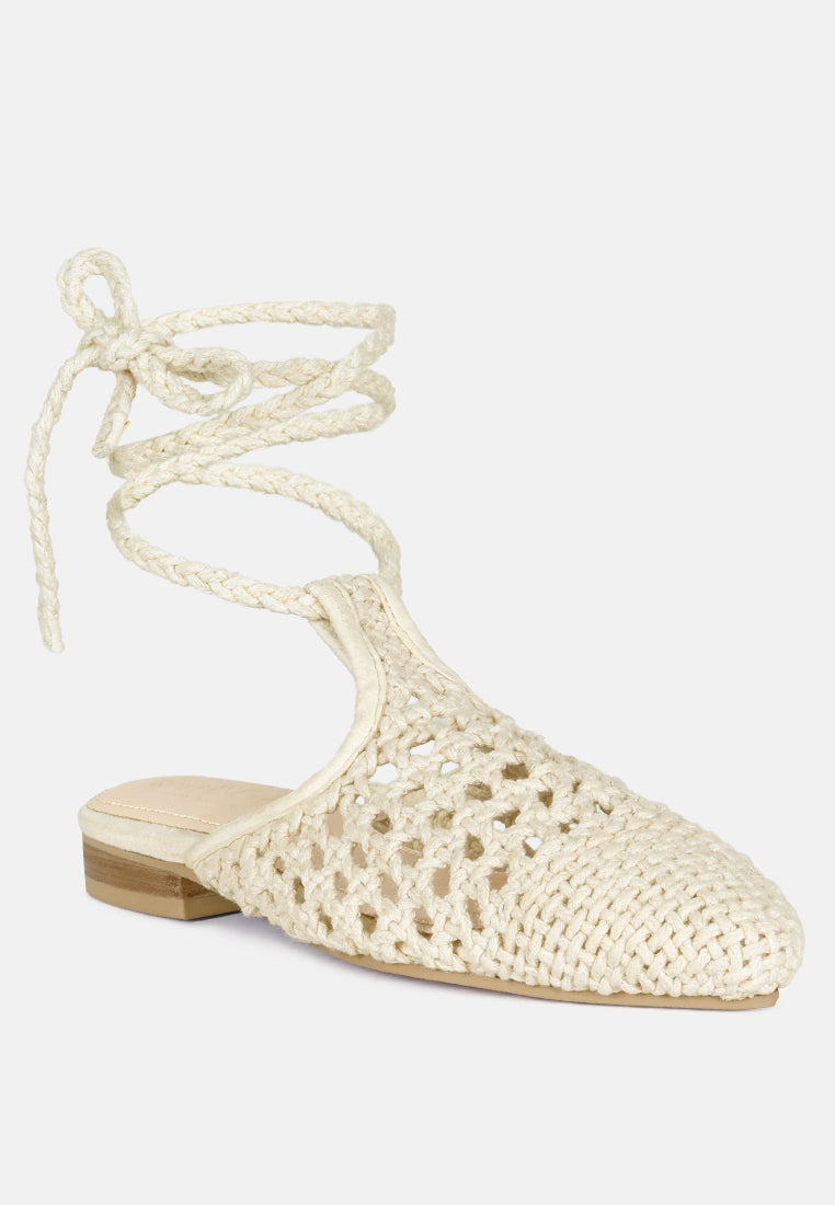 bartsi handwoven cotton tie up mule flats by ruw#color_off-white