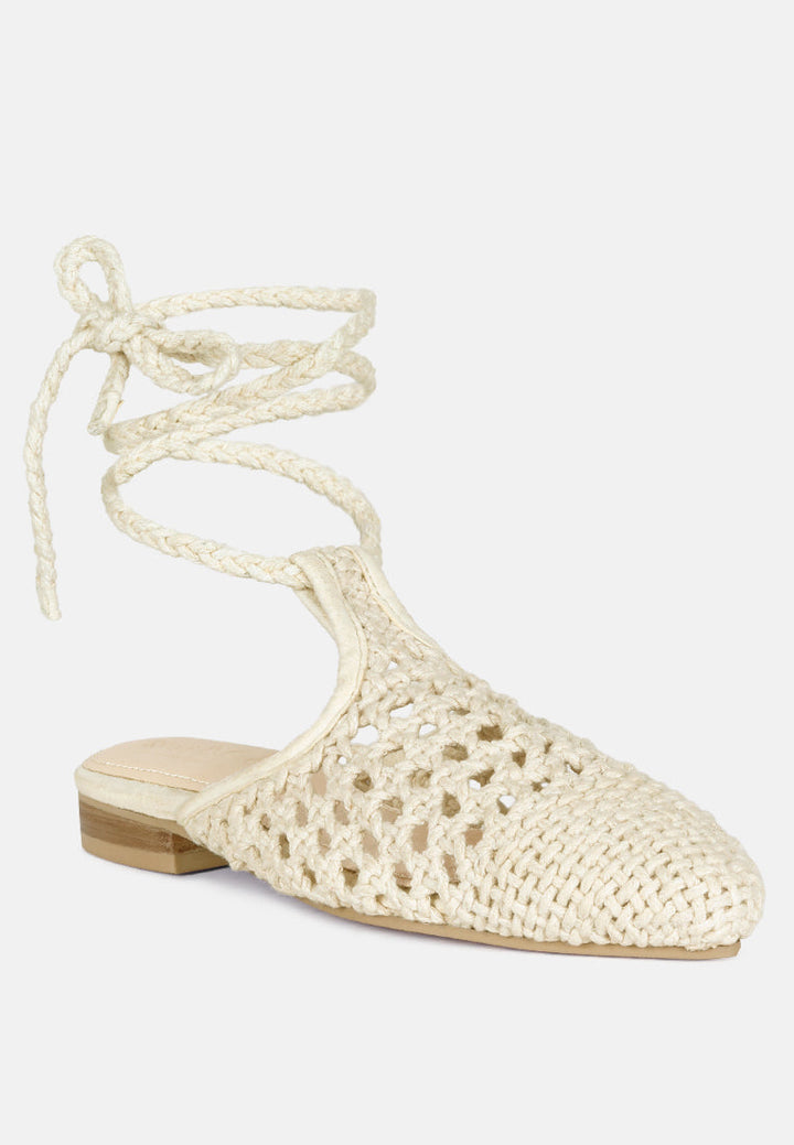 bartsi handwoven cotton tie up mule flats by ruw#color_off-white