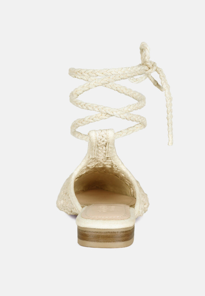 bartsi handwoven cotton tie up mule flats by ruw#color_off-white