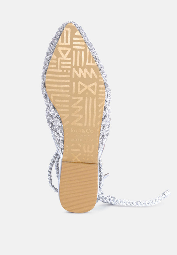 bartsi handwoven cotton tie up mule flats by ruw#color_silver