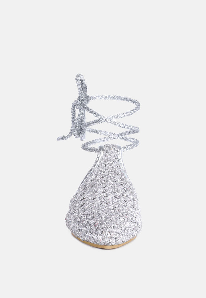 bartsi handwoven cotton tie up mule flats by ruw#color_silver
