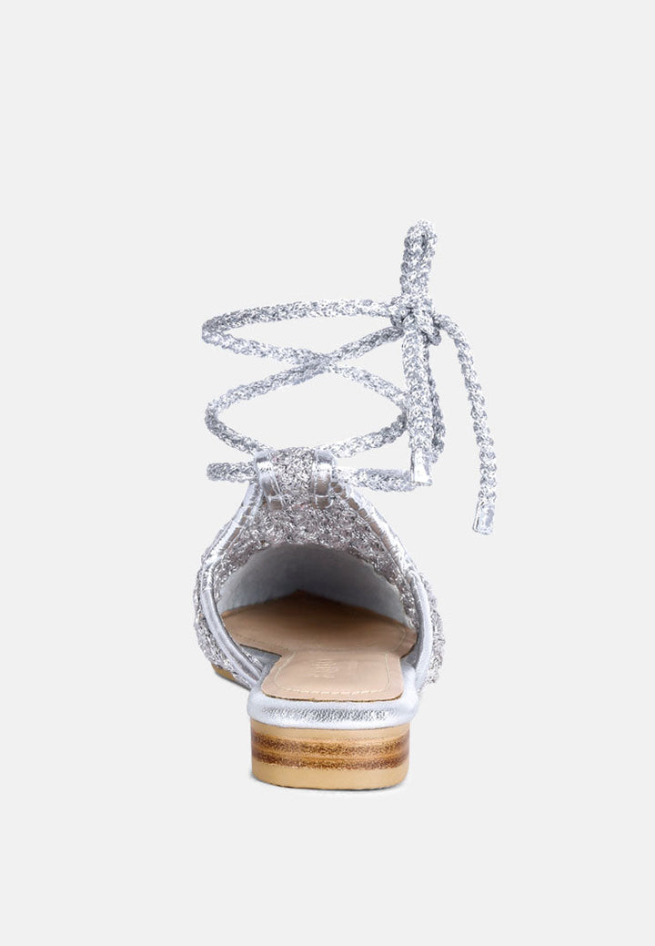 bartsi handwoven cotton tie up mule flats by ruw#color_silver