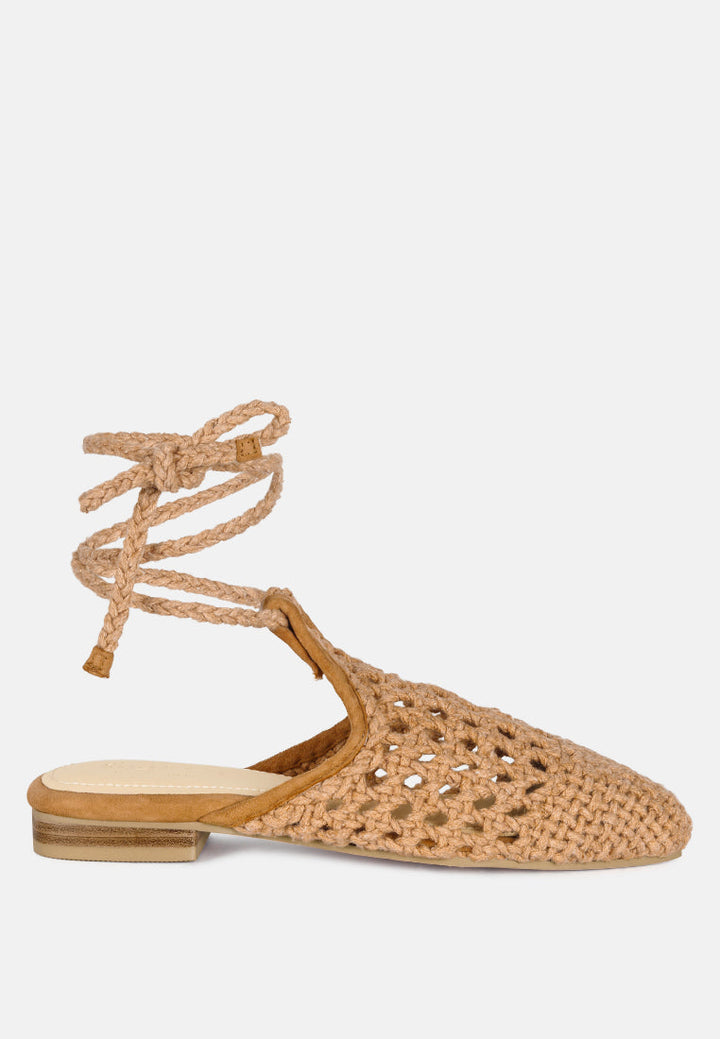 bartsi handwoven cotton tie up mule flats by ruw#color_tan